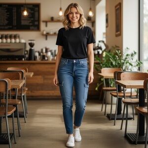 NWT Vigoss Frankie Slim Straight Cargo Jeans Relaxed Fit Tapered Ankle High Rise